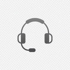 Headphones with microphone. Support service. Simple icon. On gri