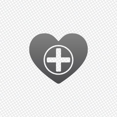 Heart and medical cross. Simple icon. On grid background