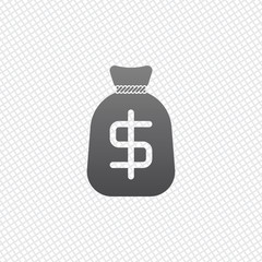 Money bag with dollar. Full moneybag icon. On grid background
