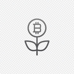 Money flower with bitcoin. Money tree. Linear icon with thin out