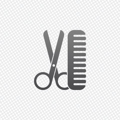 Scissors and hairbrush. Tools of barber. On grid background
