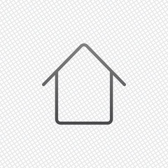 Simple house icon. Linear symbol, thin outline. On grid backgrou