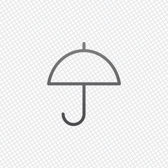 Simple umbrella icon. Linear, thin outline. On grid background