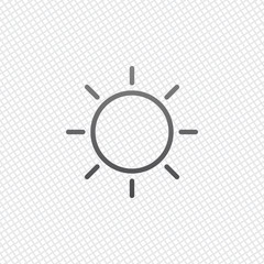 Sun icon. Linear, thin outline. On grid background