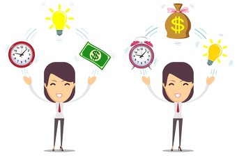 Young girl before movement objects in business. Stock flat vector illustration.