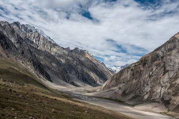Beautiful landsacpe on the way to Zanskar road at Himalaya Range, Zanskar Range, Pensi La, Jammu and Kashmir.