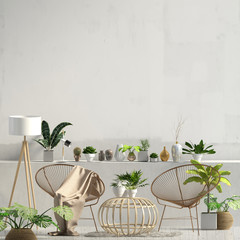 Modern interior with chair. Wall mock up. 3d illustration.