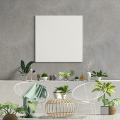 Modern interior with chair. Poster mock up. 3d illustration.