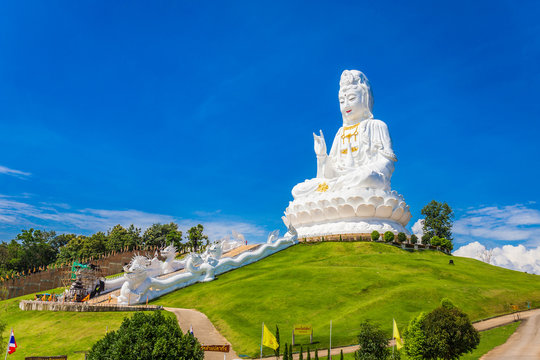 Landscape of Wat Huay Pla Kung temple Statue of Guan Yin travel destination the famous place religious attractions of Chiang Rai province, Northern of Thailand.