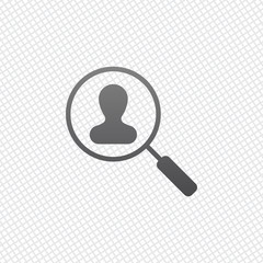 Human resource icon. person symbol in magnifying glass. Search p