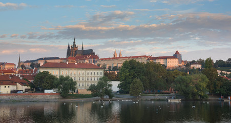 Fototapeta premium View of colorful old town and Prague castle with river Vltava, Czech Republic