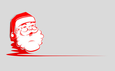 Christmas red white composition with head of Santa Claus with place for text.