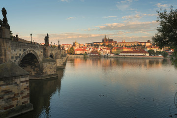 Fototapeta na wymiar A view of the castle overlooking the Vtlava River in Prague