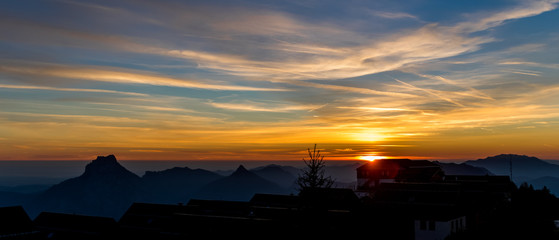 Fototapeta na wymiar Beautiful sunrise at Feuerkogel summit - Ebensee - Salzburg - Austria