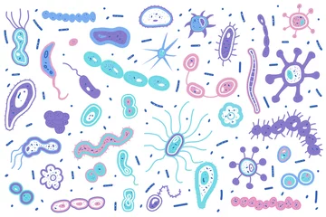 Naadloos Fotobehang Airtex Eenhoorns Bacteria cells set composition. Vector illustration.