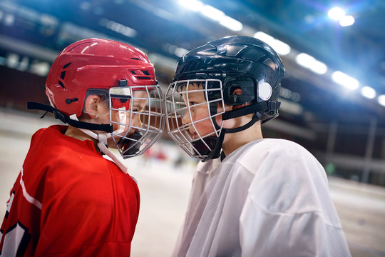 Ice Hockey - boys players rival.