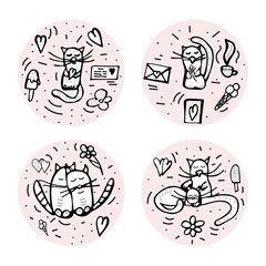 Doodle set with cute love symbols. Vector illustration.