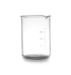 Empty laboratory beaker on table. Chemical analysis