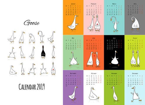 Funny goose, calendar 2019 design