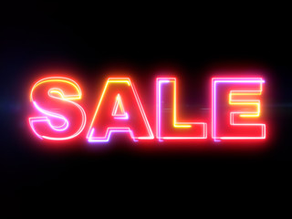 Sale word - colorful glowing outline text on blue lens flare dark background