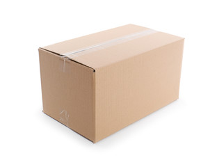 Cardboard parcel box on white background. Mockup for design