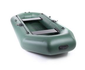 Inflatable rubber fishing boat on white background