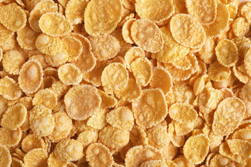 Crispy cornflakes as background, top view. Healthy breakfast