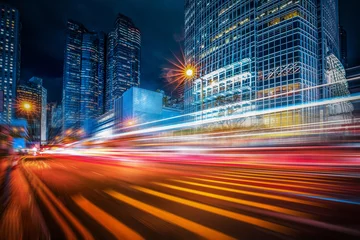 Papier Peint photo autocollant Autoroute dans la nuit Éclairage de vitesse de mouvement dans la ville
