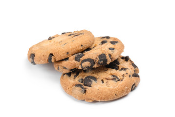Delicious chocolate chip cookies on white background