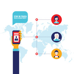 Businessman holding smart phone with icons Social network communication concept Vector illustration