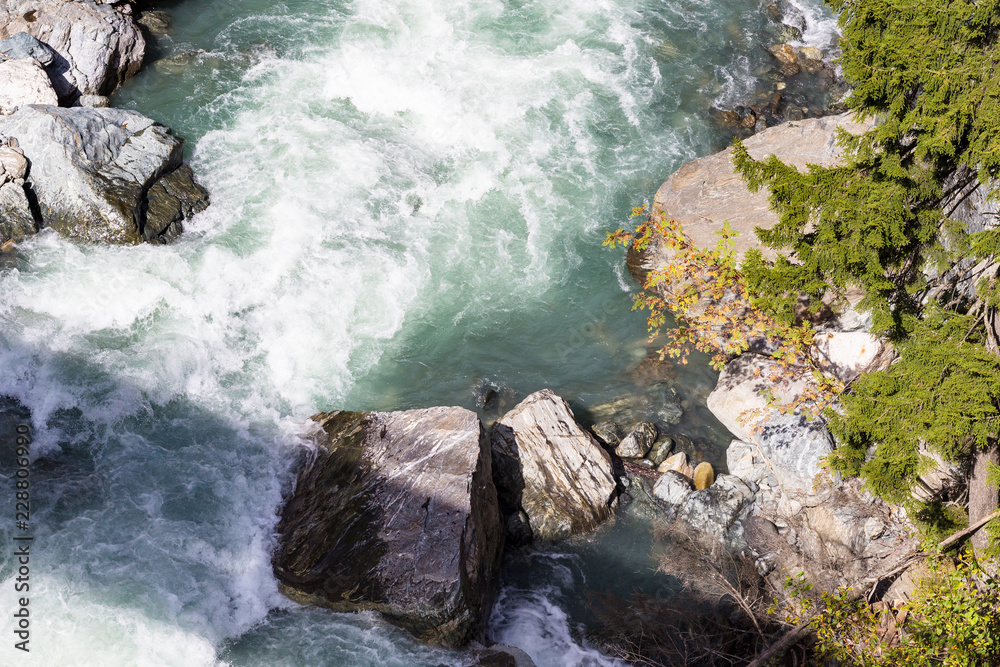 Poster water flow in mountain river in Dombay