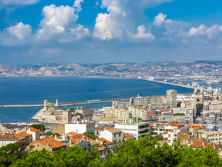 view of the bay and islands from the top of a hill in marseille