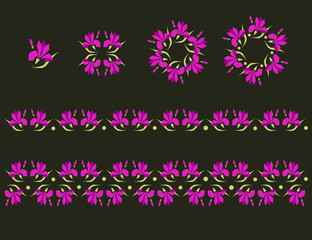 Vector set of floral elements. Ornament for decoration. Wreath and border flower pattern.