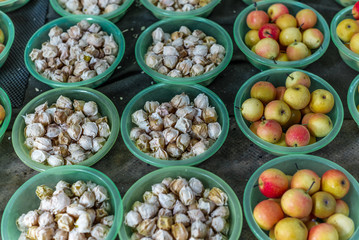 Baskets of fruits in a Chinese market in Beijing