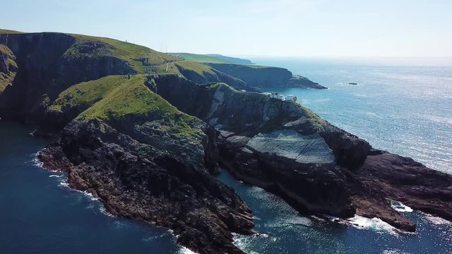 Aerial view of Bridge to Mizen Head lighthouse in southern Ireland