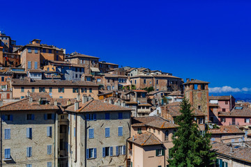Fototapeta na wymiar View of houses and landscape from Perugia, Italy