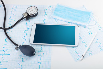 Medicine and modern technology concept with diagnostics concept with free space on tablet screen
