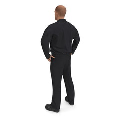 Obraz na płótnie Canvas Worker Wearing Black Overalls Suit Standing Pose. 3D Illustration, isolated