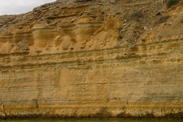 Landscape view of sandstone cliffs on the banks of the Murray River in South Australia.