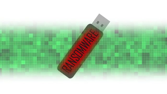 scanning USB-stick with ransomware to show the danger. 2d animation in graphic design look