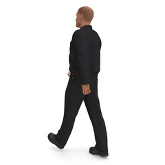 Worker Wearing Black Overalls Walking Pose. 3D Illustration, isolated