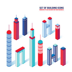 Set of isometric building icons 3D Architecture Vector illustration