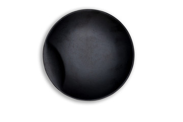 Fototapeta na wymiar Top view-Empty black ceramic round dish plate isolated on white background