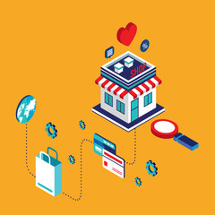 Flat 3d isometric modern design Online shopping and e-commerce concept Vector illustration