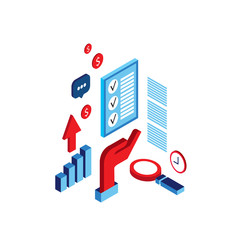 Successful business process concept Idea research hardwork success 3d isometric flat design Vector illustration