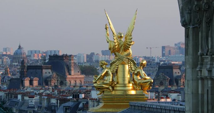 Golden Statue On The Roof Of The Opera Garnier In Paris, France, Europe - DCi 4K Resolution
