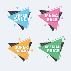 Set sale discount, Big sale, special price, season and banners. Geometric shapes, ribbon, badge full color. EPS 10 Vector illustration