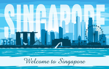 Fototapeta premium Sylwetka wektor panoramę miasta Singapur