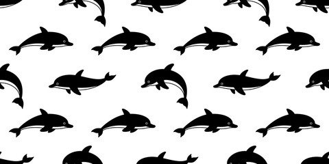 dolphin seamless pattern vector fish illustration shark whale fin scarf isolated tile background wallpaper