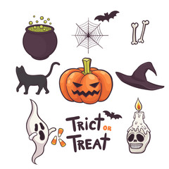 Set of Halloween elements hand drawn doodles vector illustration